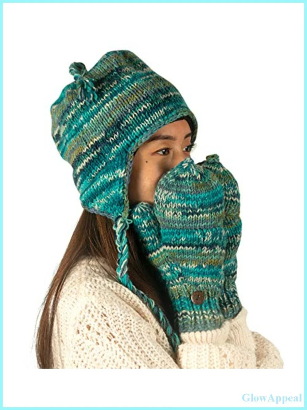 Convertible Wool Mittens with Fleece Lining Cable Knit Winter Gloves